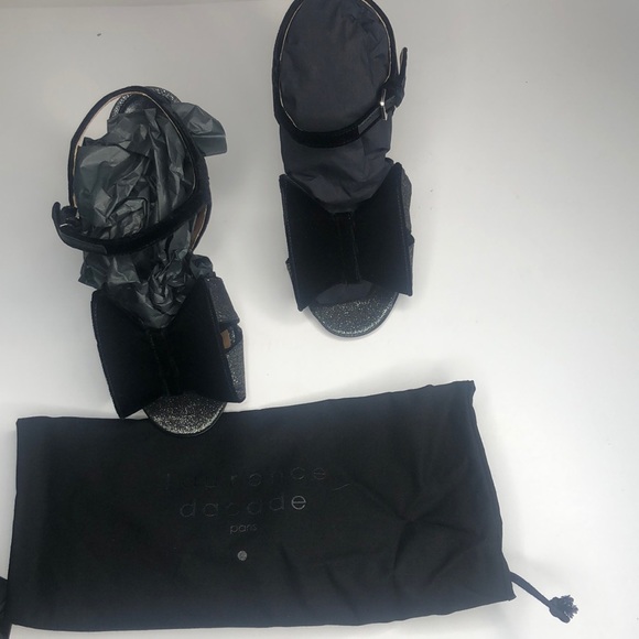 Laurence Dacade black silver velvet Metallic Bow Lux Holiday Party heels NEW 5.5 - Picture 6 of 9